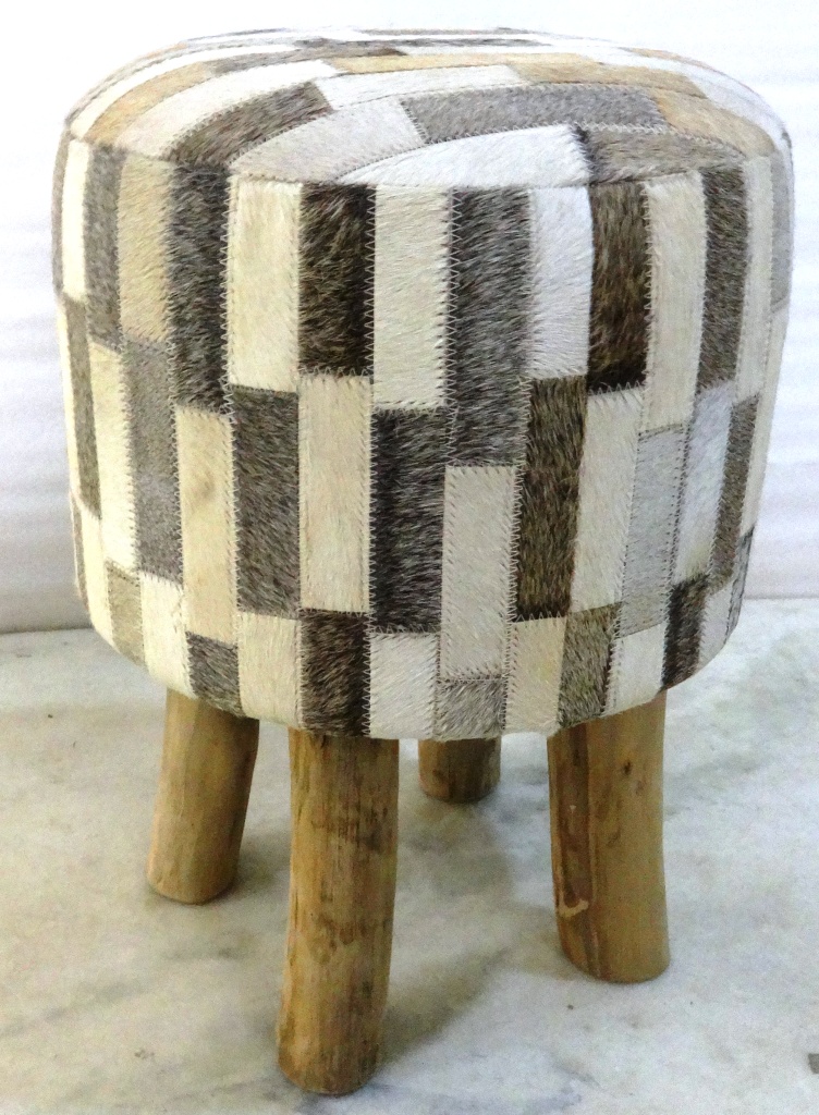 White Grey Strip Stool